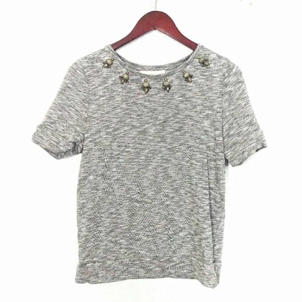 LOFT Jeweled Collar Sweat Shirt Top Gray Medium - Picture 1 of 3